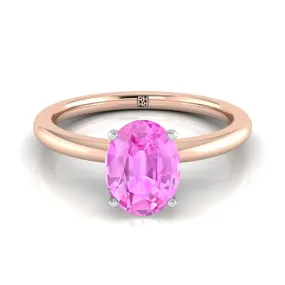 14K Rose Gold Oval Pink Sapphire Round Comfort Fit Claw Prong Solitaire Engagement Ring