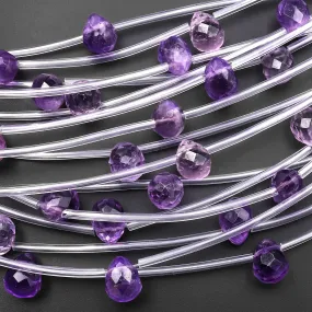 AAA Faceted Natural Purple Amethyst Briolette Beads