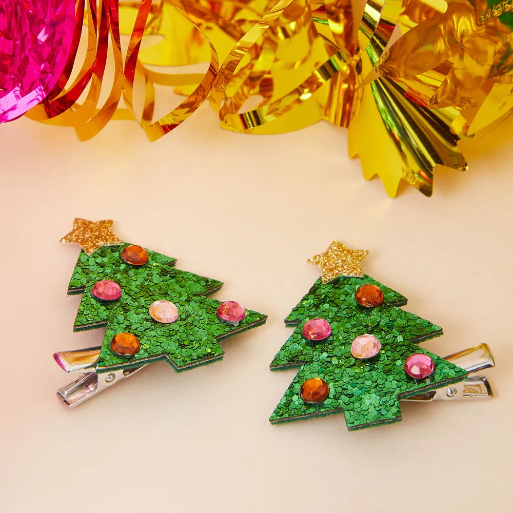 Accessorize London Girl's Green Christmas Tree Salon Clips Set Of 2