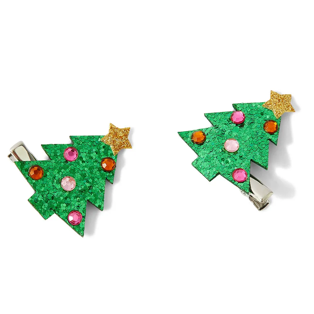 Accessorize London Girl's Green Christmas Tree Salon Clips Set Of 2