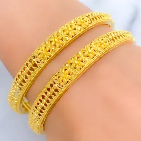 Beautiful Triple Flower 22k Gold Bangle Pair