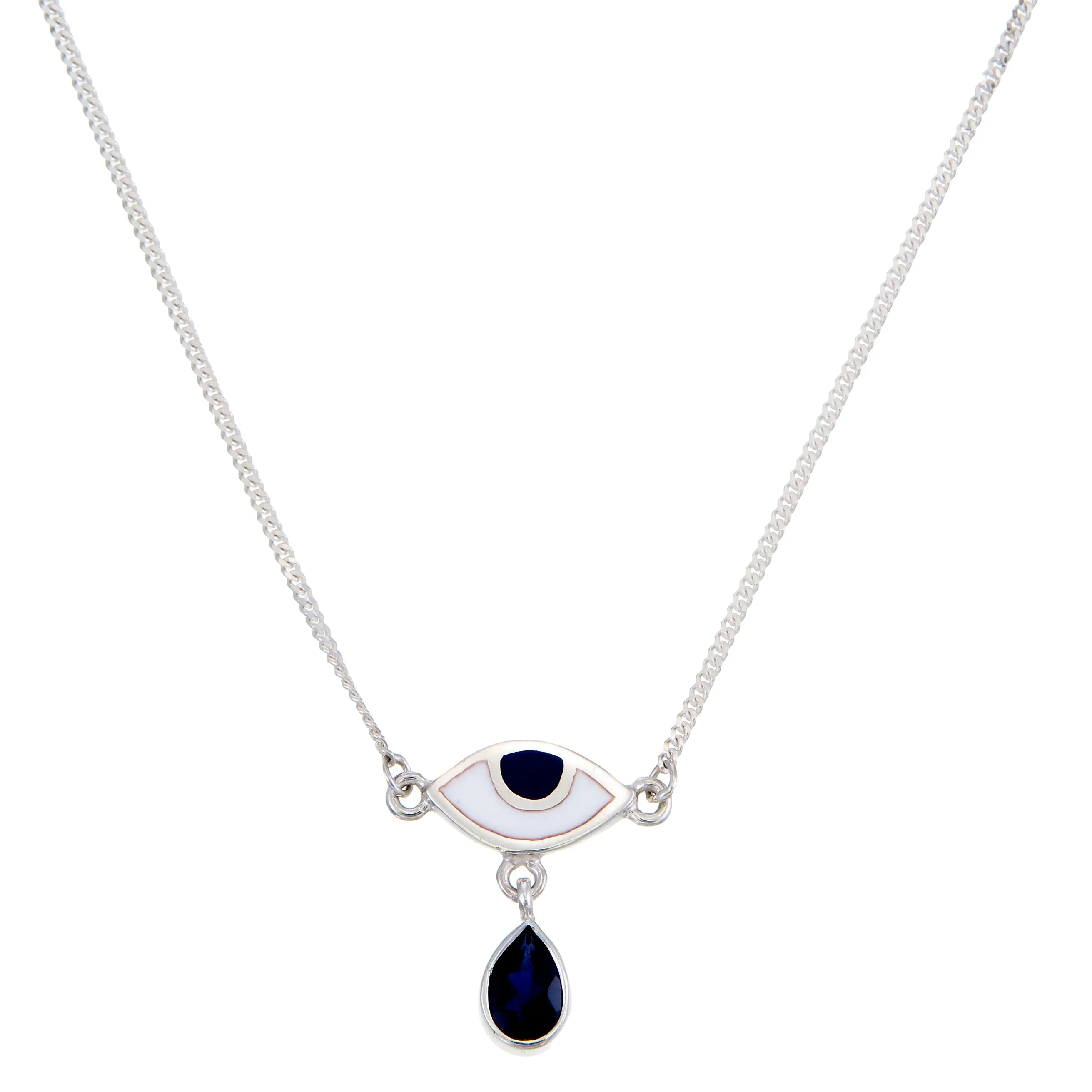 BEJEWELLED EYE NECKLACE IOLITE - SILVER