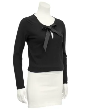 Black Scottish Cashmere Sweater with Thread Through Satin Bow