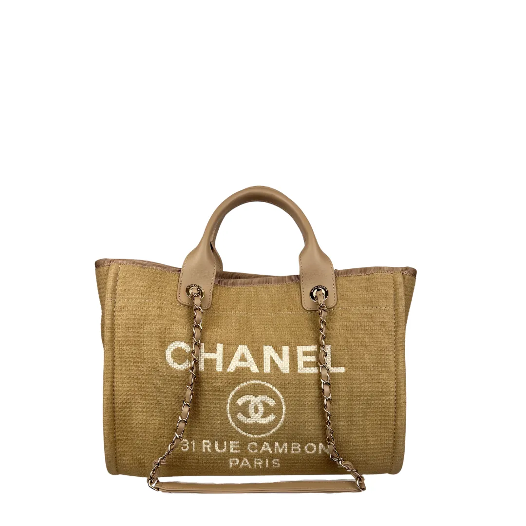 Chanel Beige Mixed Fibers Small Deauville Tote