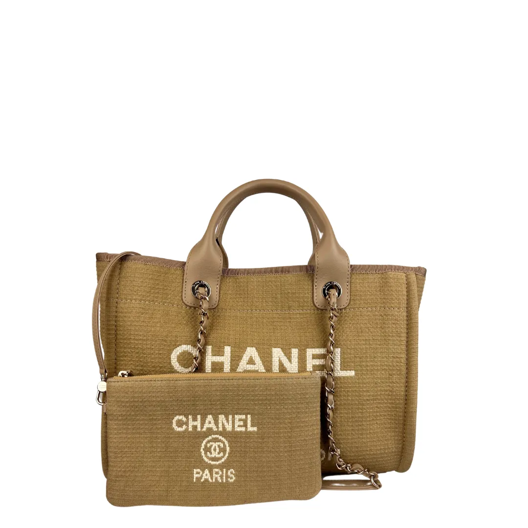 Chanel Beige Mixed Fibers Small Deauville Tote