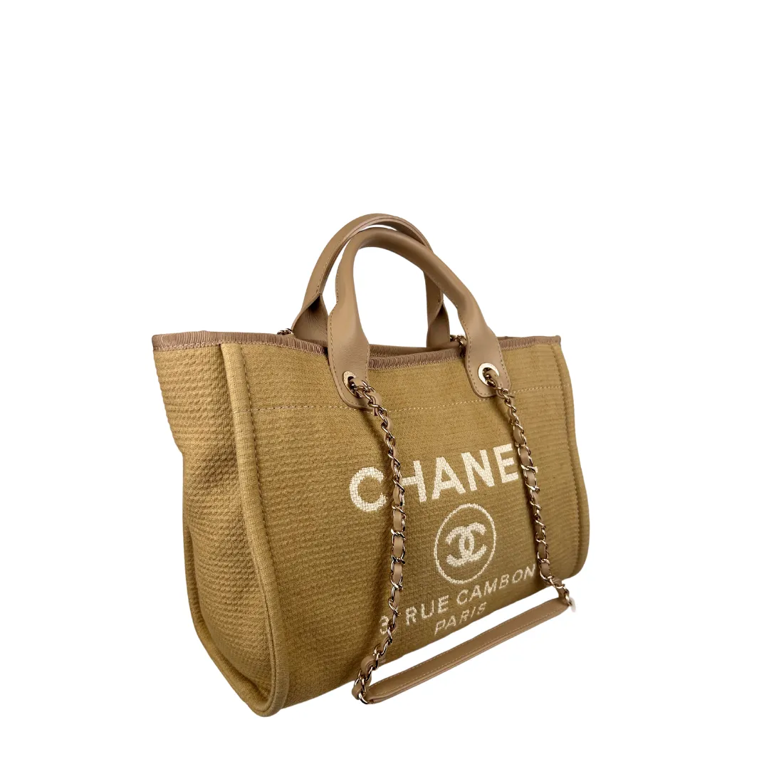 Chanel Beige Mixed Fibers Small Deauville Tote