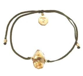 CITRINE CRYSTAL BRACELET - OLIVE GREEN - GOLD