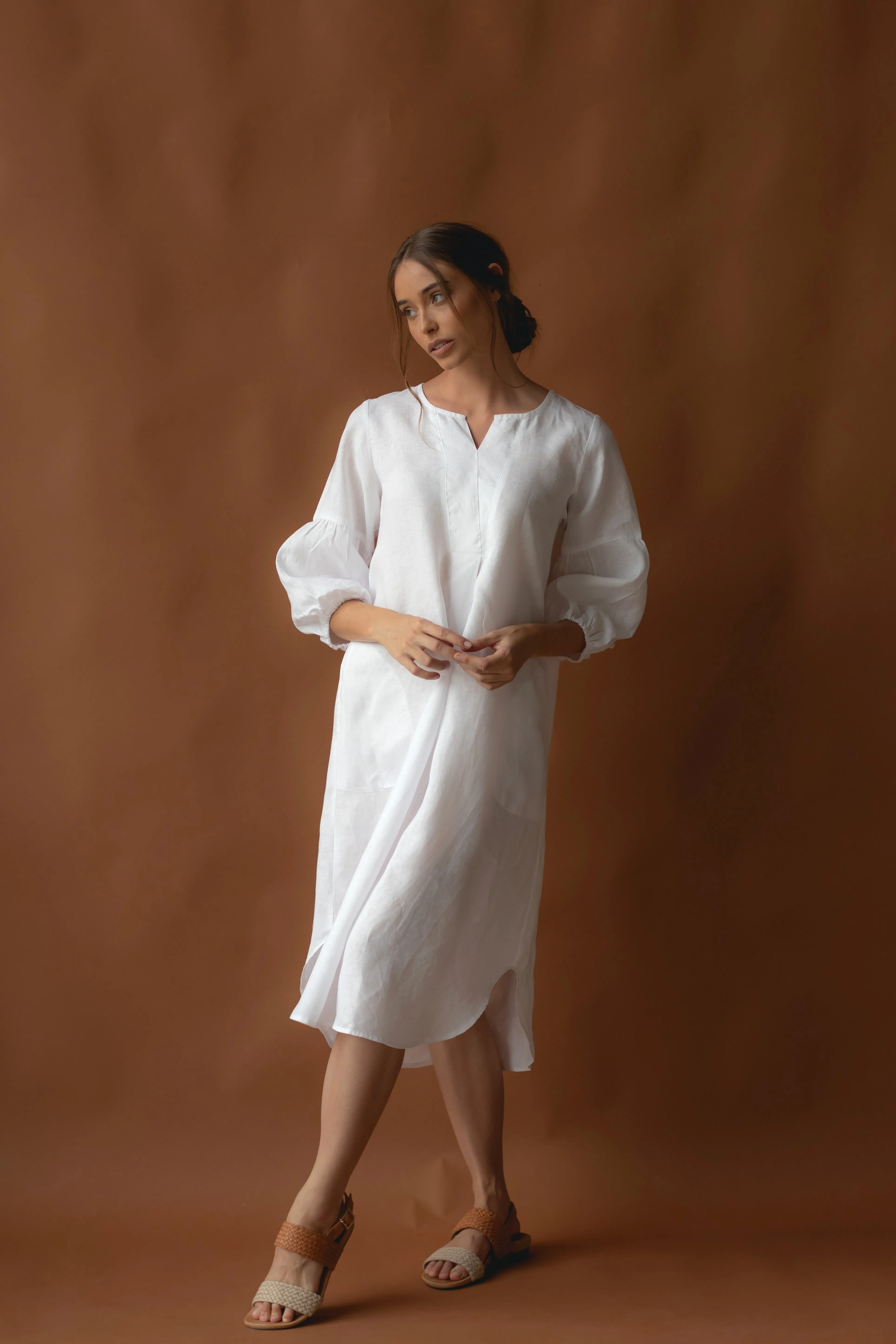 Claudette Linen Dress Warm White