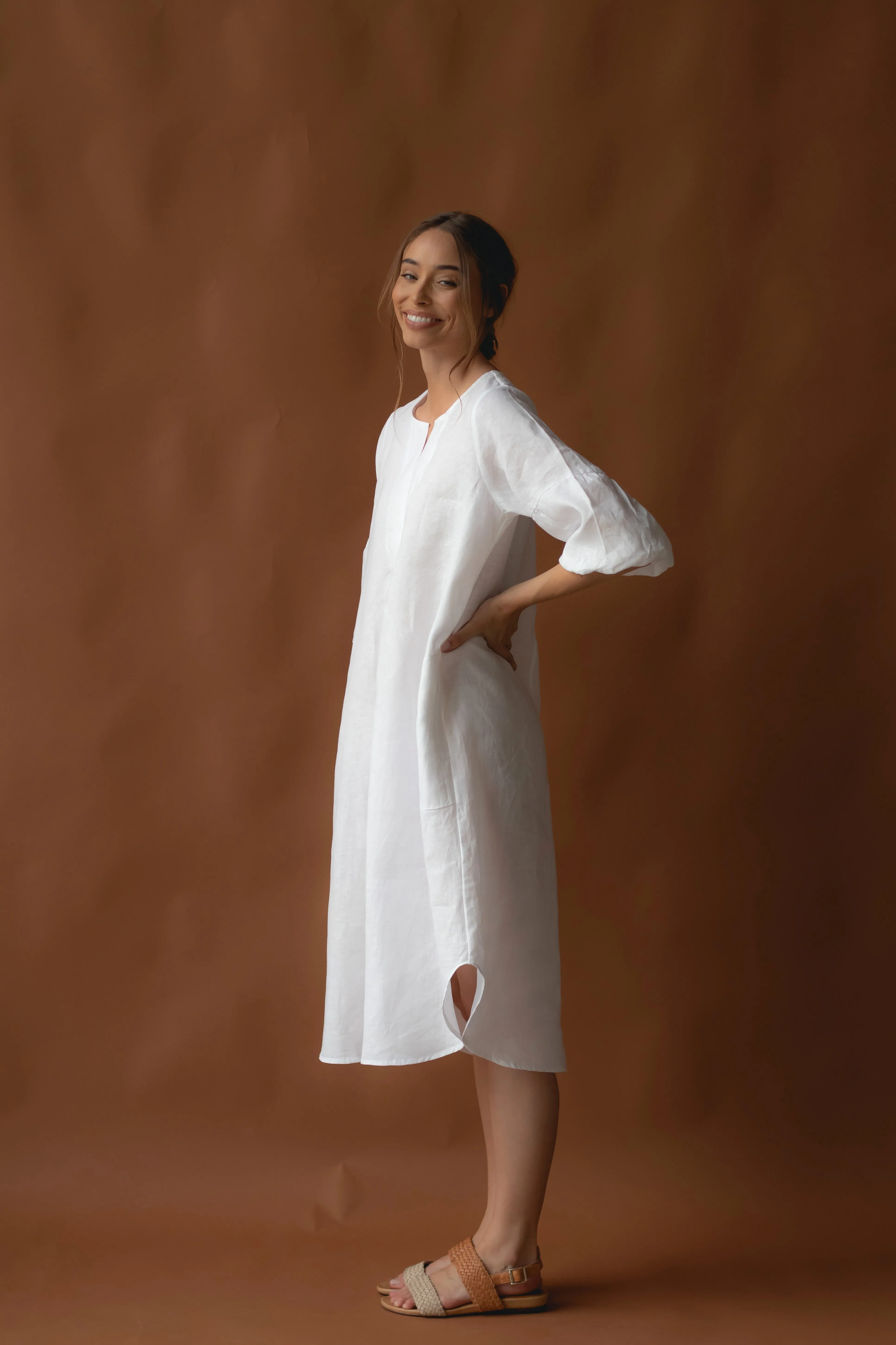 Claudette Linen Dress Warm White