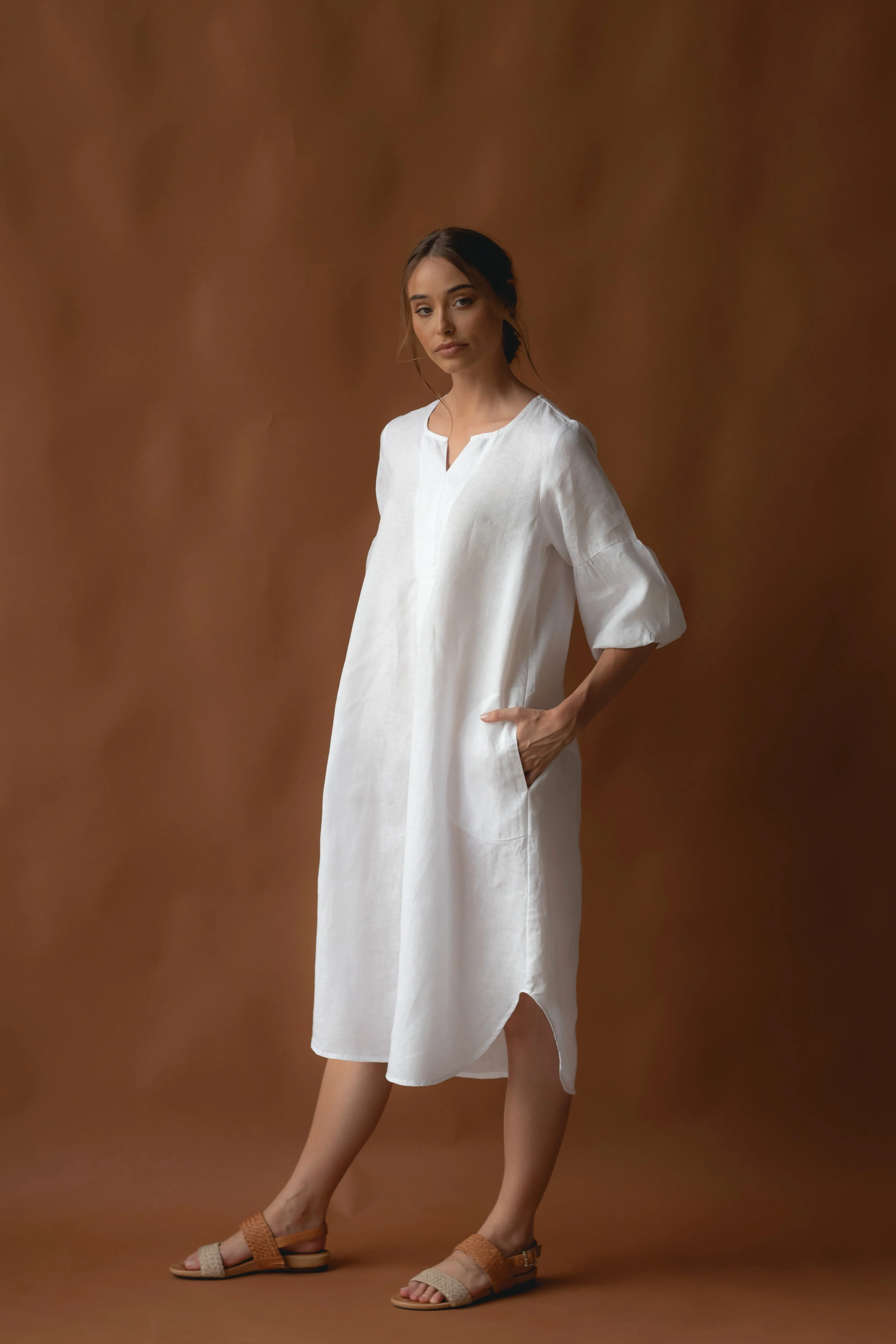 Claudette Linen Dress Warm White