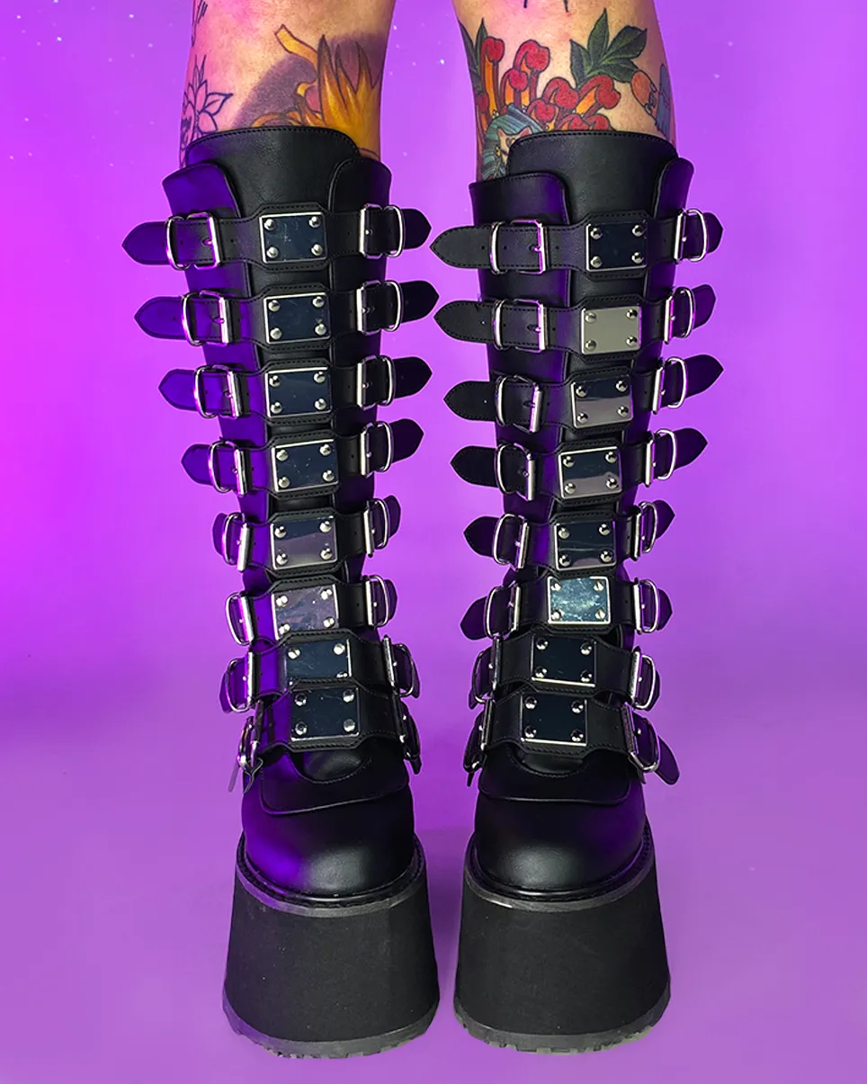 Demonia Damned Matte Black Knee High Boots