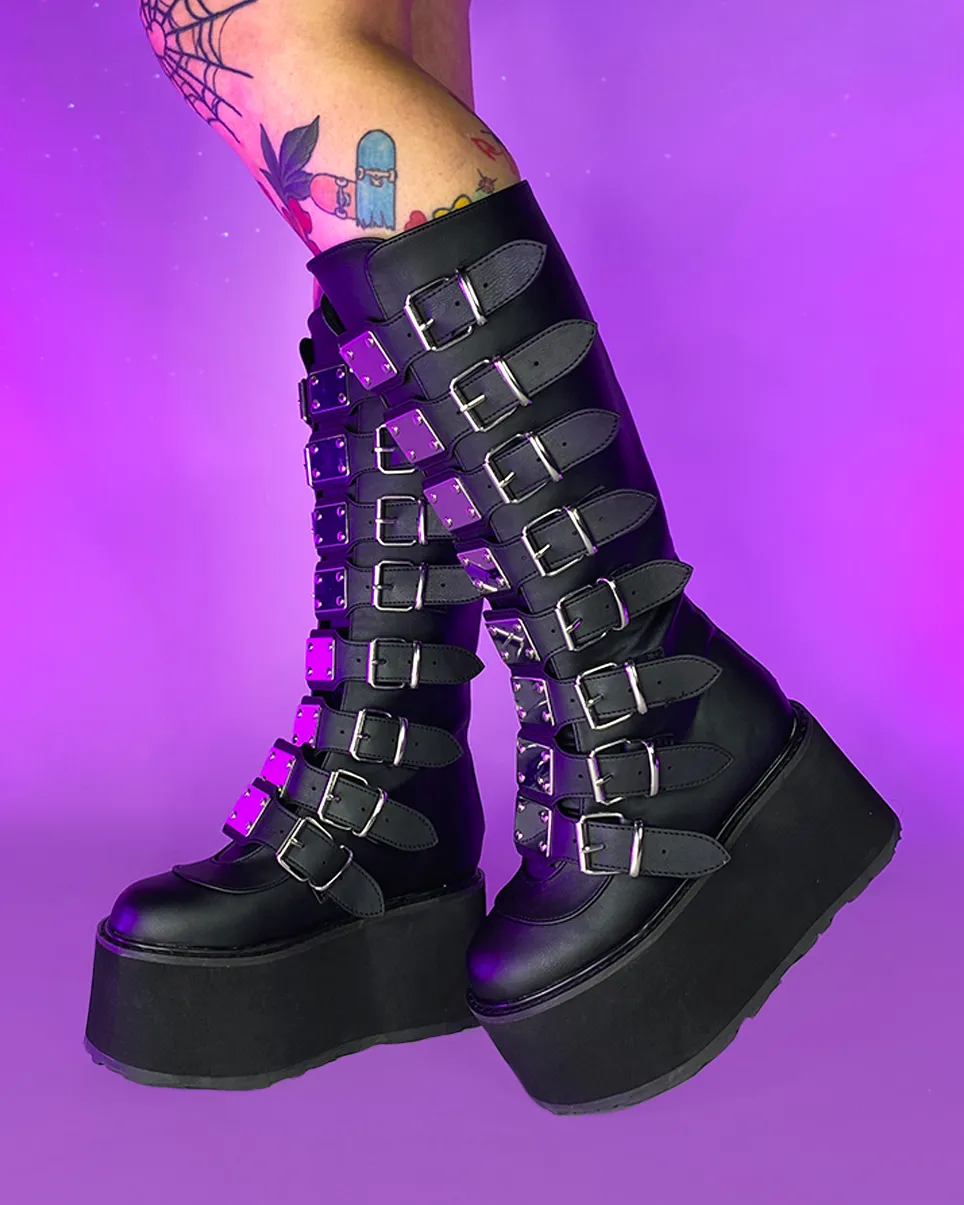 Demonia Damned Matte Black Knee High Boots