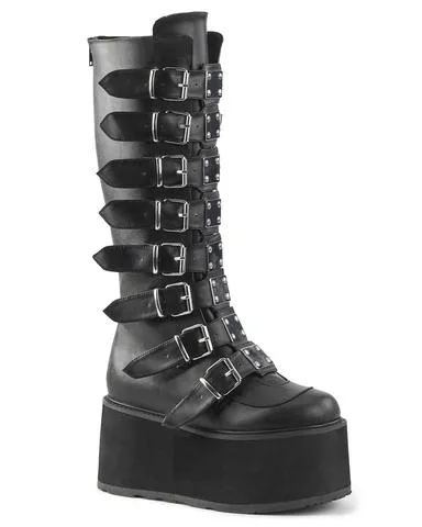 Demonia Damned Matte Black Knee High Boots