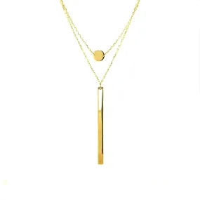 Double Strand Gold Necklace with Disc and Bar Detail