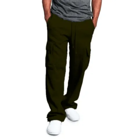 Elastic waist solid color pocket trousers