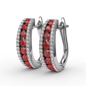 FANA Channel Set Ruby Fashion Hoops ER1348R