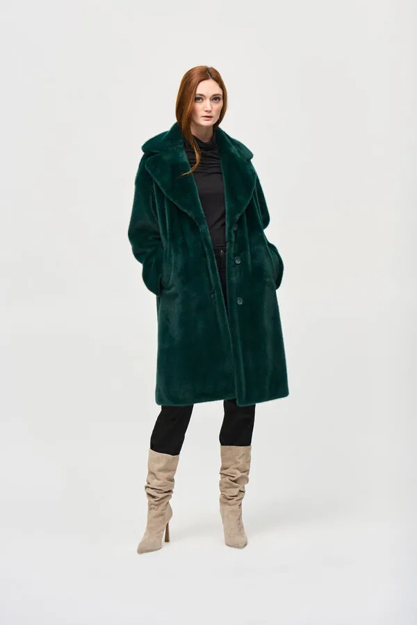 Faux Fur Straight Coat - Green