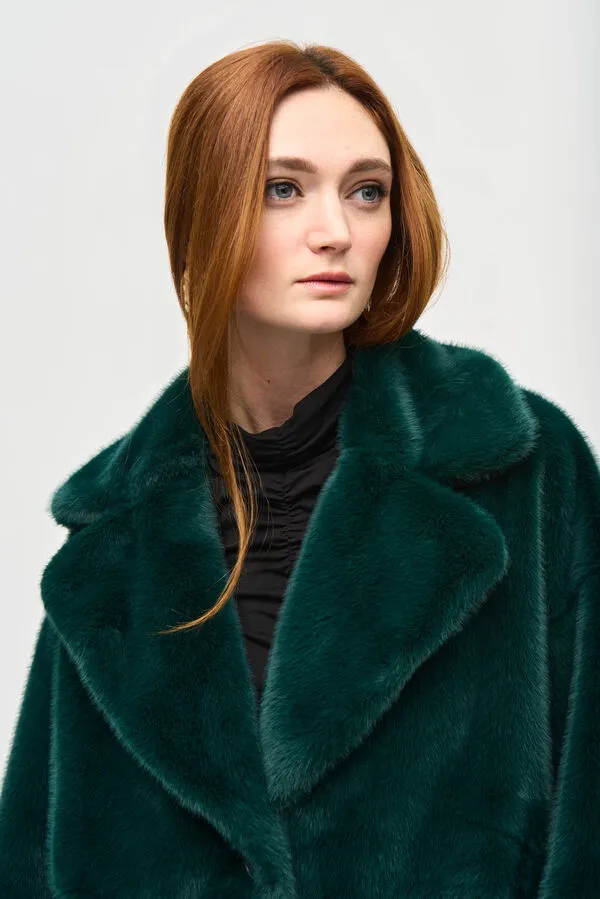 Faux Fur Straight Coat - Green