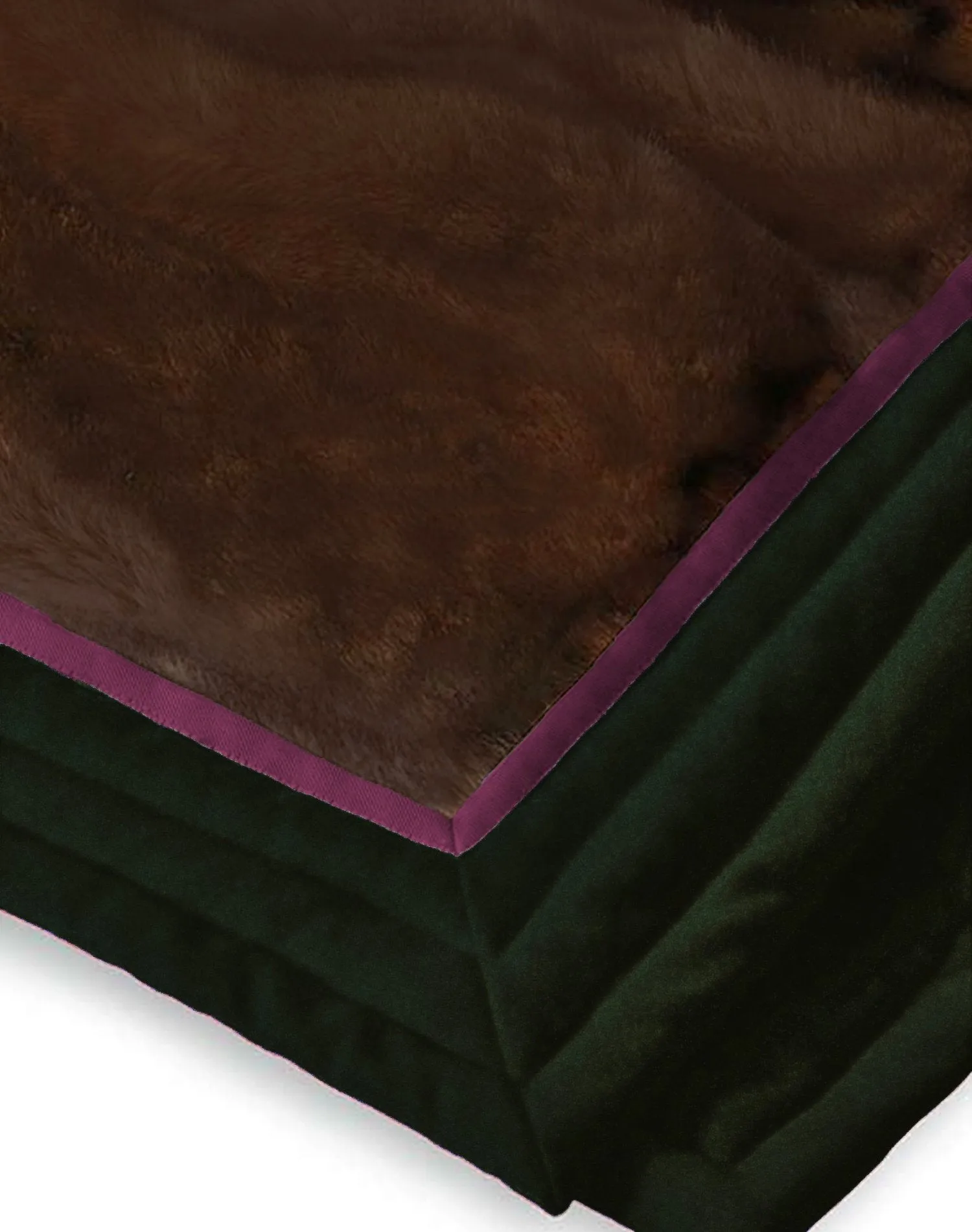 Faux fur throw in dark brown with dark green velvet