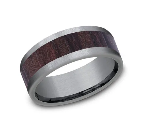 Men's 8mm Grey Tantalum Ring with Wood Inlay Center Ring