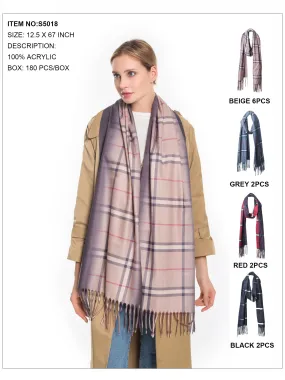 Plaid Print Fringe Trim Scarf-Assorted