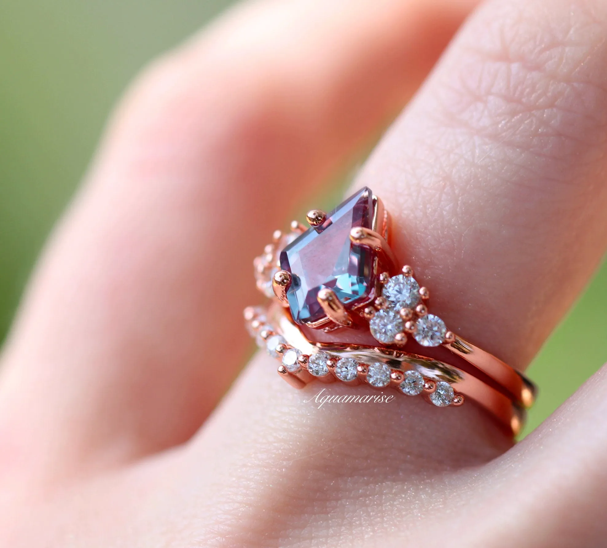 Skylar Alexandrite Ring Set- 14K Rose Gold Vermeil