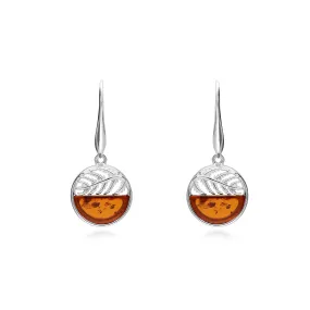 Sterling Silver Amber Half Leaf Drop Earrings