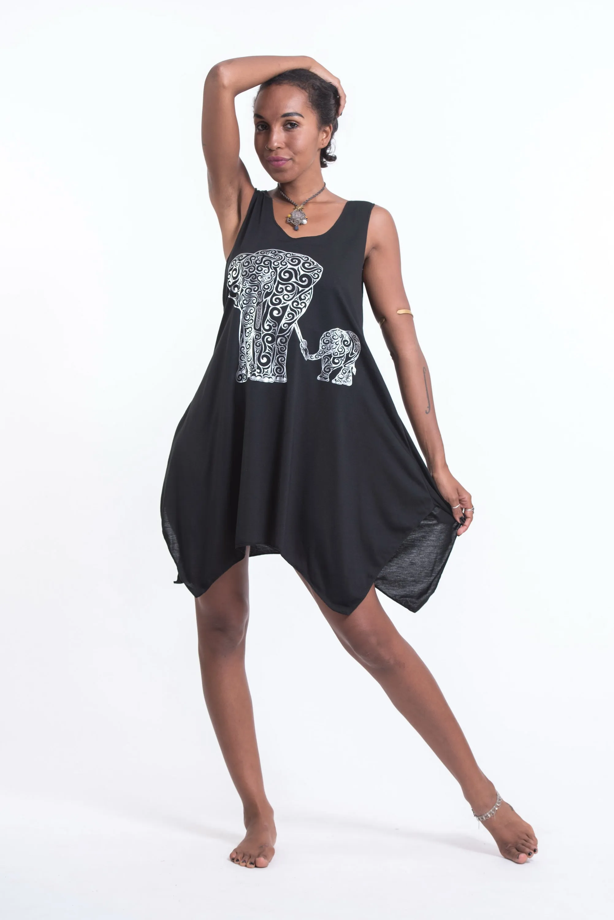 Super Soft Cotton Big Mama Elephant Tank Dress Silver on Black