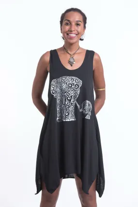 Super Soft Cotton Big Mama Elephant Tank Dress Silver on Black