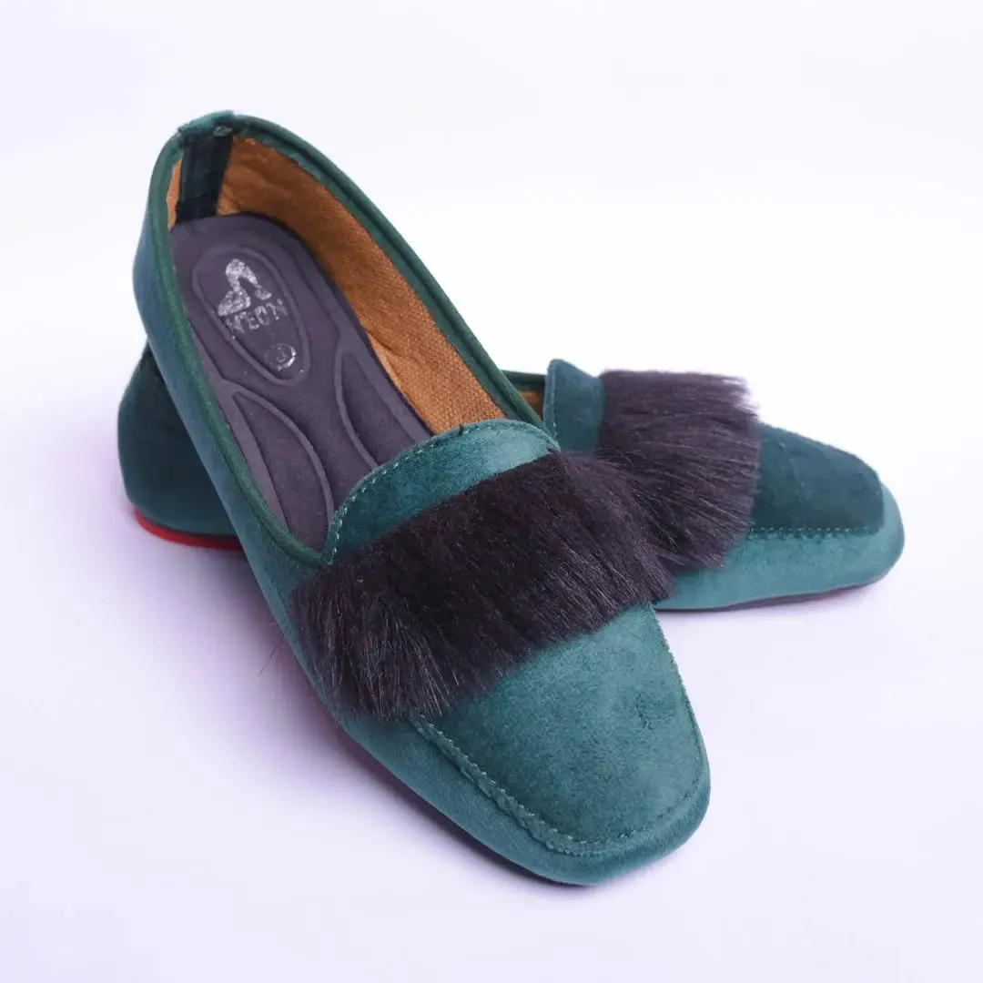 Velvet Fur Loafers Green