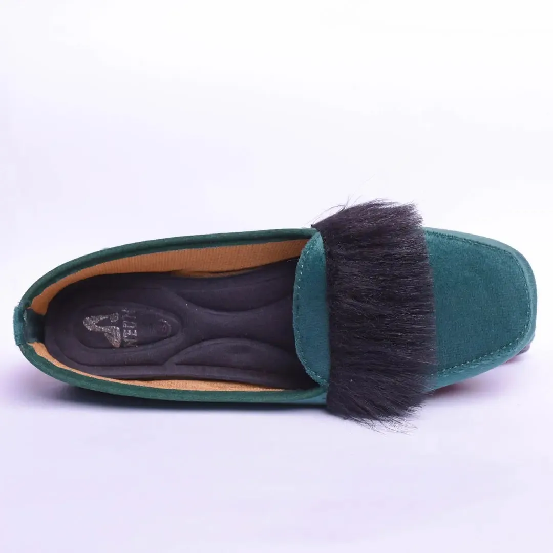 Velvet Fur Loafers Green