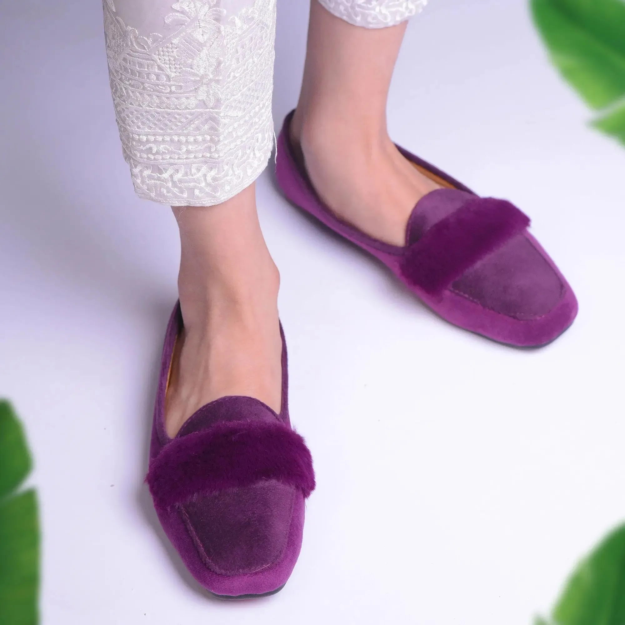 Velvet Fur Loafers Green