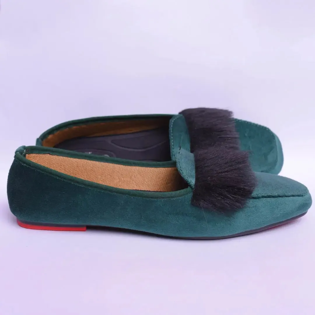 Velvet Fur Loafers Green