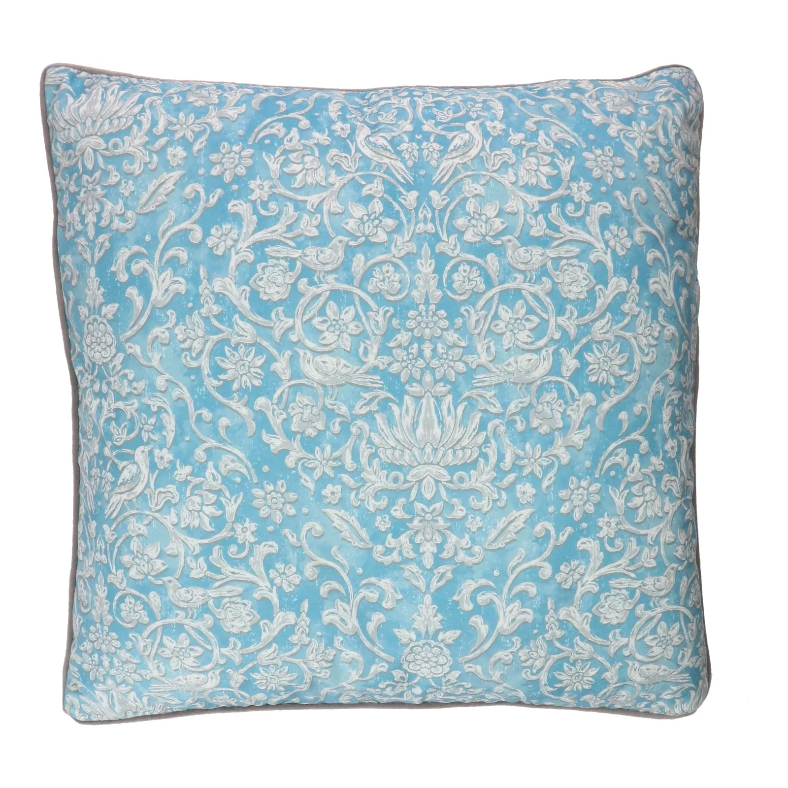 Velvet Silver Blue Floral Cushion