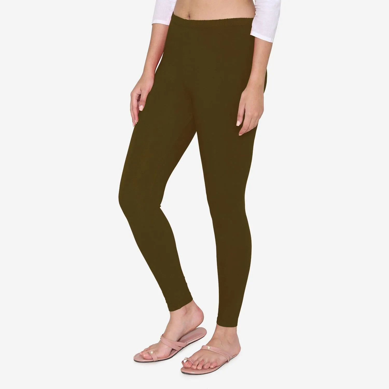 Women's Cotton Ankle leggings (Free Size) - Chocolate