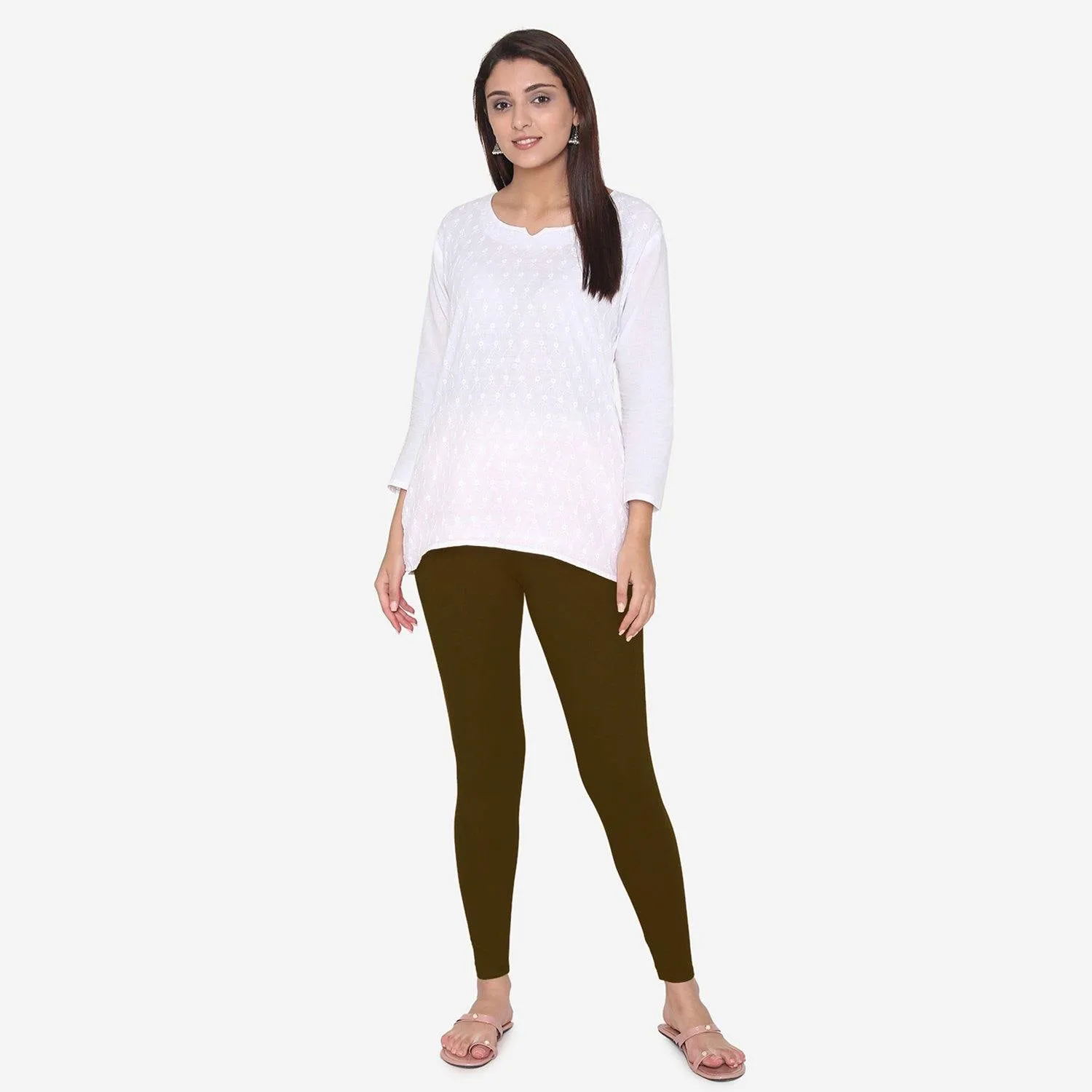 Women's Cotton Ankle leggings (Free Size) - Dark Chocolate