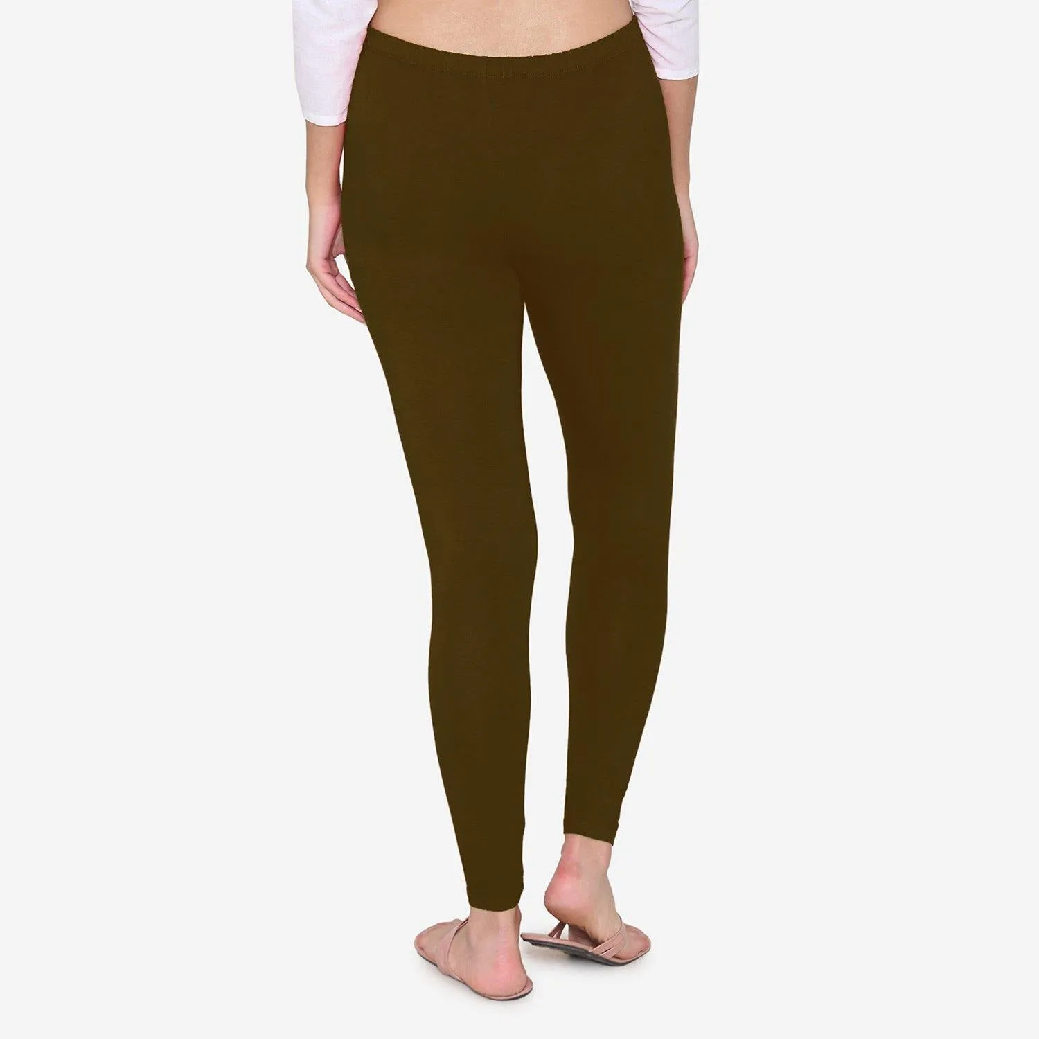 Women's Cotton Ankle leggings (Free Size) - Dark Chocolate