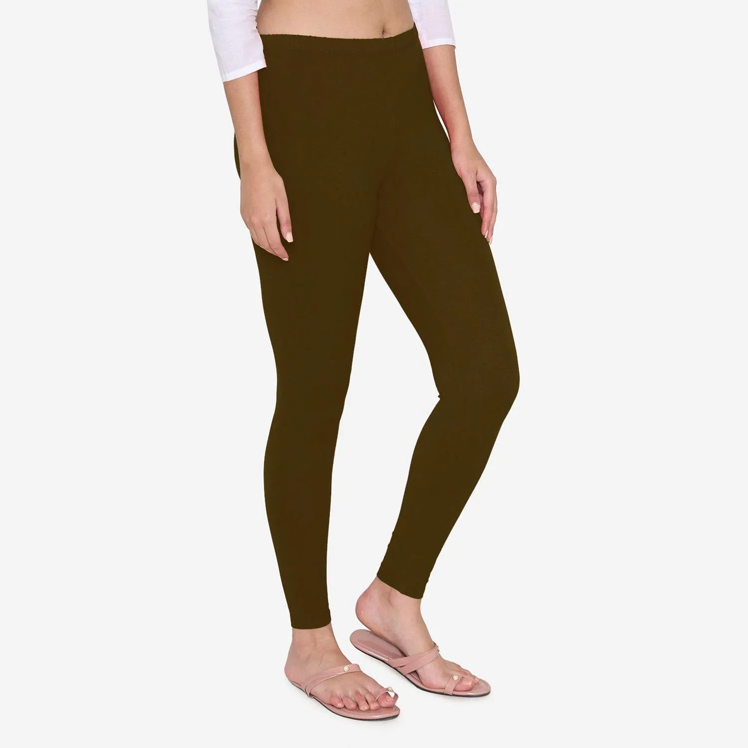 Women's Cotton Ankle leggings (Free Size) - Dark Chocolate