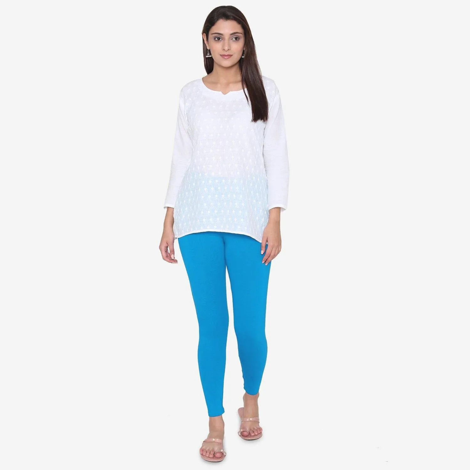 Women's Cotton Ankle leggings (Free Size) - Sapphire